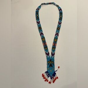 Handcrafted Beaded Necklace - Blue and Red